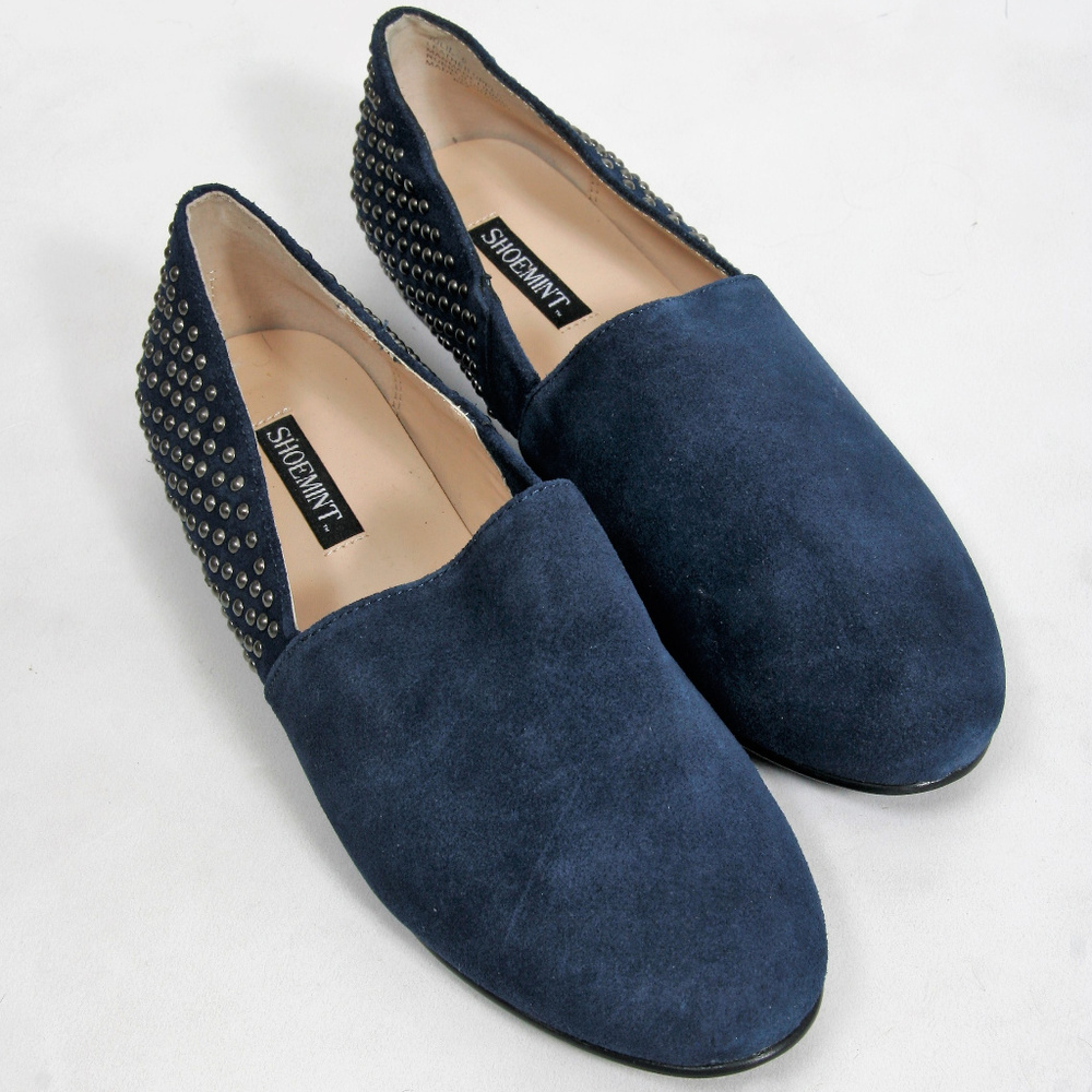 NEW Shoemint Navy Leather Studded Loafer- Size 6